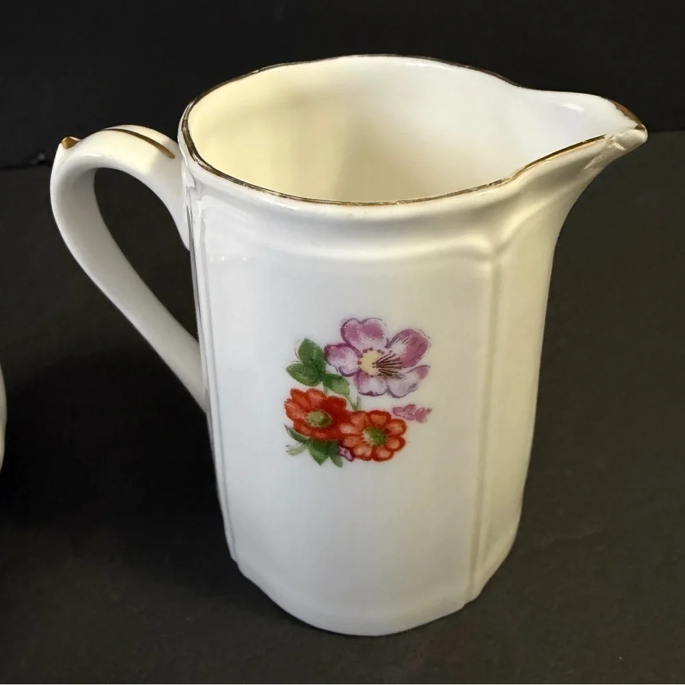 Shelton Creamer & Open Sugar Bowl Japan White Porcelain Romantic Floral White